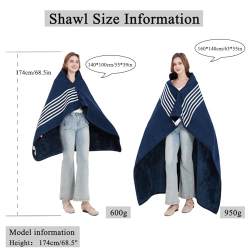 forestfish Fleece Wearable Blanket Plus Size, Comfy Lightweight Lap Blanket Poncho Throw With Buttons, 63“x 55”(Blue) - color: Blue, size: Large(63"x55")