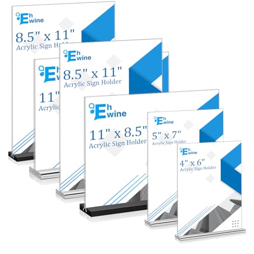 EHWINE 6 Pack Acrylic Sign Holders - 8.5 x 11, Double-Sided Stand Up Table Top Sign Holders, Clear Acrylic Picture Frame Menu Flyer Paper Display Stand for Office Business Store Wedding Party - size: 6 Pack 8.5x11 Inch