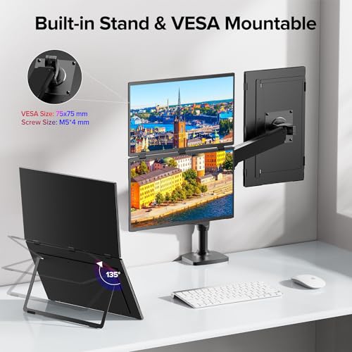 UPERFECT Delta 18.5" 100Hz Touchscreen Dual Portable Monitor, Laptop Screen Extender Stacked Triple Folding Monitor with Stand & VESA for Laptop PC Phone Game Console (No Driver Needed) - size: 18.5