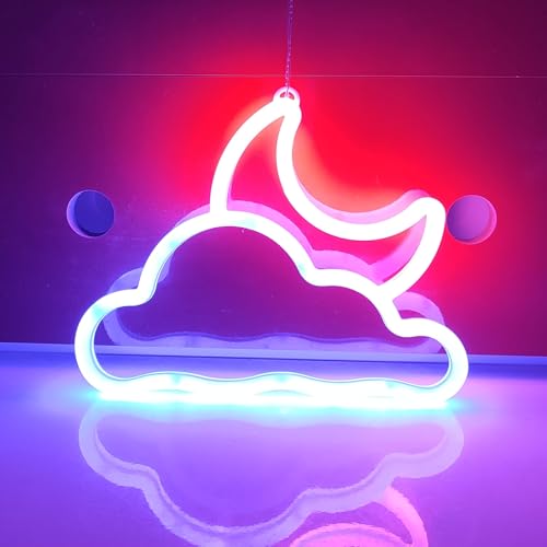 JYWJ Cloud Moon LED Neon Signs Desktop Wall Decoration Light | USB or Battery Powered, 3-AA Battery Option, Party Decoration, Business Decor Use, Desktop & Wall Mount - style: Cloud Moon