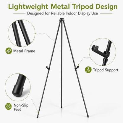 3 Pack Easel Stand for Sign, 63 Inch Portable Display Easel Stand, Black Metal Floor Easel for Wedding Welcome Sign, Poster Board, Party, Presentation, Event Display with Storage Bags