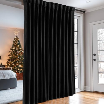 Dreaming Casa Velvet Room Darkening Curtains 96 Inch Long, 1 Panel, Black | Rod Pocket & Back Tab Top, Blackout Thermal Insulated Window Treatment Drapes for Living Room Bedroom, Each 100"W x 96"L - color: Black, size: 100"W x 96"L (Pack of 1)