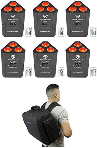 Rockville RockWedge LED RGBWA+UV Battery Par Light 6-Pack with Backpack