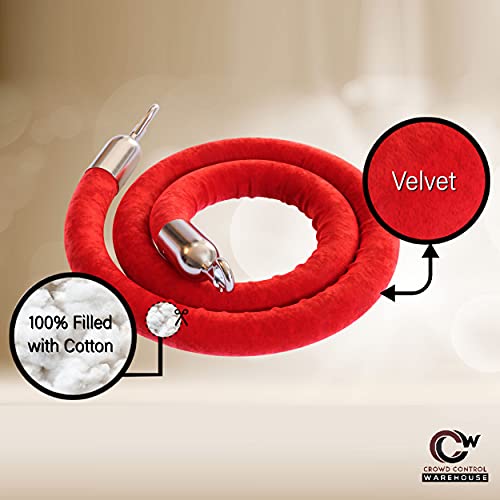 Montour Line Heavy-Duty Velvet Stanchion Rope Cotton Core, Post Queue Line Barrier for Movie Theaters, Grand Openings, Hotels (6 ft, Brown Rope with Satin Brass Snap Ends)