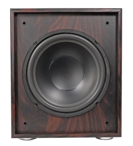 Rockville Rock Shaker 10" Dark Wood Powered Subwoofer Home Theater | 600W Peak, 300W RMS, RCA In/Out, High-Level In/Out, 20Hz-200Hz Response, MDF Enclosure, Class D Amplifier - color: Dark Wood