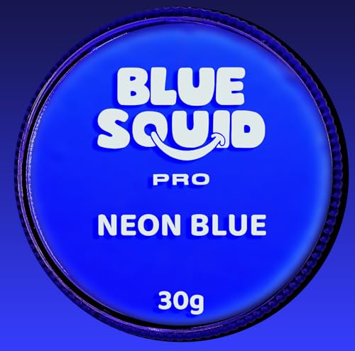 Blue Squid Face Paint Water Based Single Cake Professional Face Paint & Body Paint - Water Activated, Kids Adults Face Painting for Costume, Halloween Makeup, Cosplay - Neon Blue Face Paint 30g - color: Neon Blue