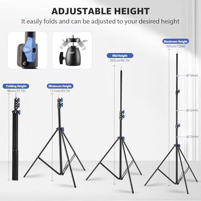 SH Light Stand Photography, 10ft/305cm Portable Photo Video Tripod Stand | Adjustable Light Stand with 360° Ball Head and 1/4" Screw for Studio, Strobe, Ring Light, Reflectors, Softbox, Camera-2 Pack - size: 10ft/305cm