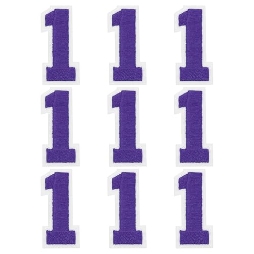 MECCANIXITY Iron on Number Patches 2" Number 1 Iron on Embroidered Patch Sew on Letter Stickers Applique for Repairing Clothing Jeans Shoes Hats DIY(Purple, Pack of 9) - style: Number 1