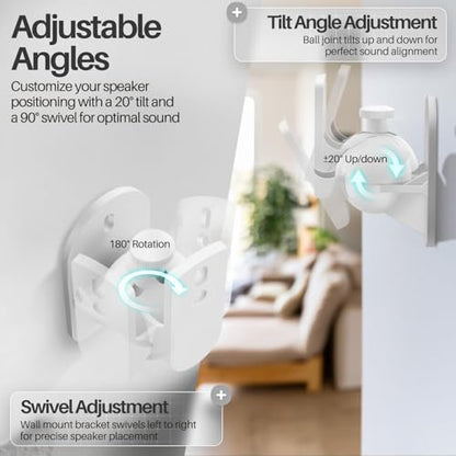 TNP Universal Satellite Speaker Wall Mount Bracket Ceiling Mount Clamp with Adjustable Swivel and Tilt Angle Rotation for Home Theater Surround Sound System Satellite Speakers - 6 Pack, White - color: White, size: 6 Pack