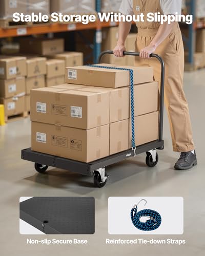 VEVOR Drywall Cart Dolly, 1800 lbs Load Capacity, 2-in-1 Steel Panel Truck Cart with 5 inch Swivel Casters, 36 x 24 inch Platform Truck with 4 Side Handrails for Factory, Warehouse, Garage, Black - style: 2-in-1-1800 LBS