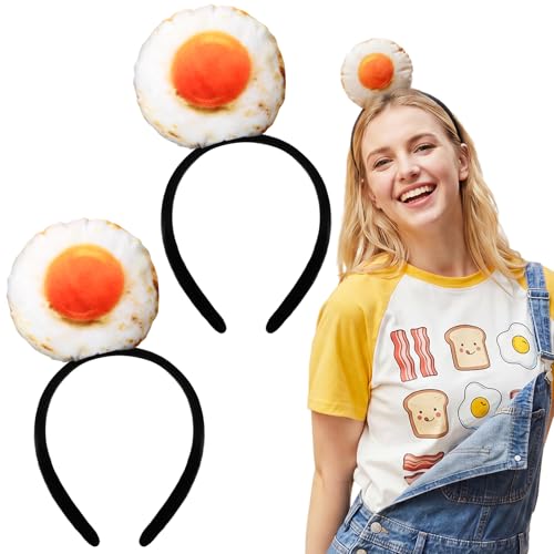 Knitgrip 2 Pcs Funny Headband For Women Costume Accessories,Fried Egg | Egg Hats for Adults Women, Halloween Party Dress Up, Novelty Headwear for Theme Events, Realistic Green Veggie Design - style: Fried Egg
