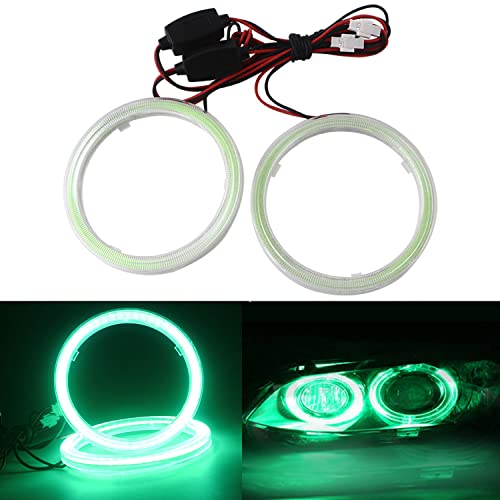 Qasim 80MM Green 63SMD Car Angel Eyes COB LED Halo Ring With Cover LED DRL Fog Light 12V 24V-1Pair - size: 80MM-green