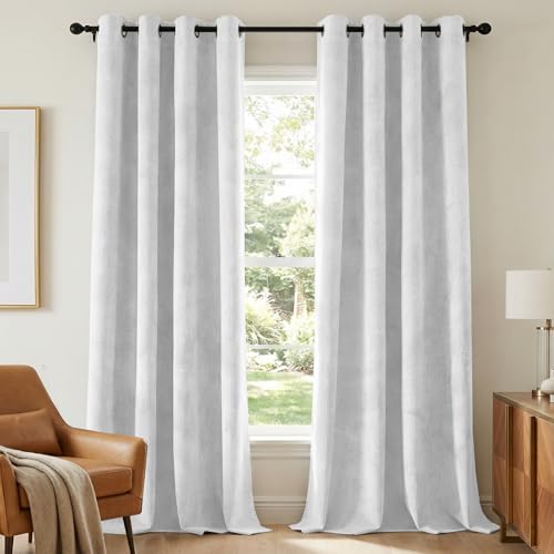 H.VERSAILTEX Velvet 100% Blackout Curtains for Living Room Full Light Blocking Curtains Thermal Insulated Room Window Drapes Soft Luxury Curtains Grommet Top 2 Panels (55" W x 84" L, White) - color: White, size: 55"W x 84"L (Pack of 2)