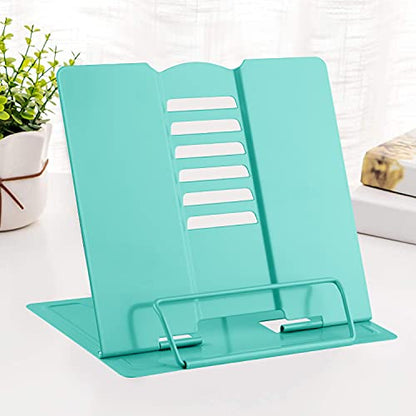 MSDADA Book Stand Metal Reading Rest Book Holder Adjustable Cookbook Documents Holder Portable Sturdy Bookstands for Recipes Textbooks Tablet Music Books with Page Clips (Light Green) - color: Light Green