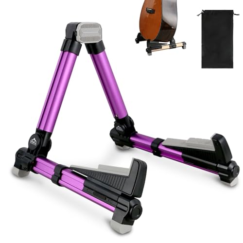 EASTROCK Portable Tripod A Frame Aluminium Music Stand,Purple | Folding Guitar Stand,for Acoustic Electric Guitars, Bass, Violin, Ukulele, Banjo - color: purple