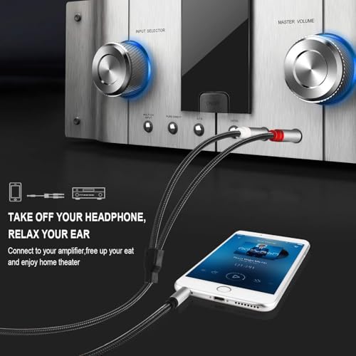 DIGITNOW 3.5mm 1/8" TRS to Dual 6.35mm 1/4" TS Mono Stereo Y-Cable Splitter Cord for Smartphone, Computer, CD Player, Speakers and Home Systems Amplifier, 3.3Ft - size: 3.3ft