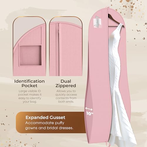 Your Bags Women’s Dress and Gown Garment Bag -72”x24” and 10” Tapered Gusset Prom Bags (Pink & White Dress Print) - color: Pink & White Dress Print