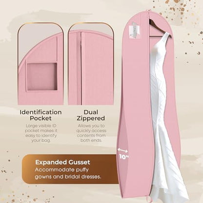Your Bags Women’s Dress and Gown Garment Bag -72”x24” and 10” Tapered Gusset Prom Bags (Pink & White Dress Print) - color: Pink & White Dress Print