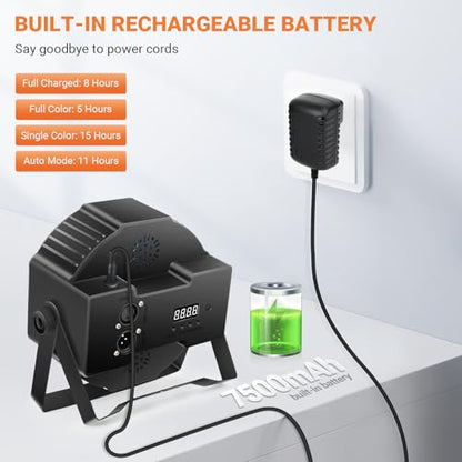 Battery Powered Stage Par Lights: 36W RGB Rechargeable Par Can 2Pack - 6 to 15Hours Working Time - Remote DMX Control Uplights for Event Chruch Wedding Mobile DJ Party Music Dance Band Club Live Show