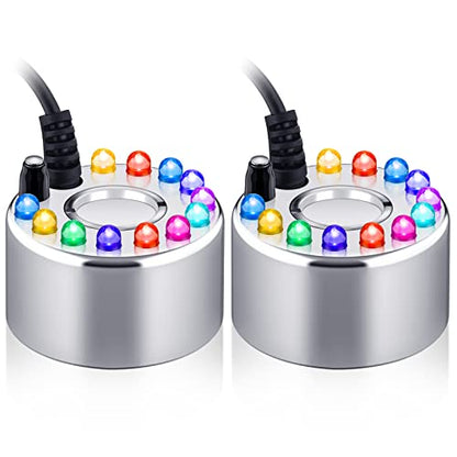 Maitys 2 Pcs Mist Maker Fogger Small Ultrasonic Fog Machine Fountain Halloween Cauldron Mister Fogger Water Garden Pond Foggers Air Humidifier with 12 LED Light Flashes for Party(Light, Alloy)