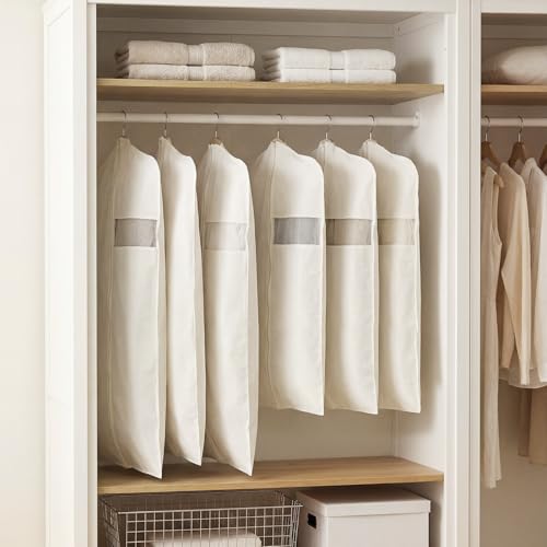 Aliceset 6 Pcs 40 Inches 50 Inches Cotton Garment Bags for Hanging Clothes, Canvas Suit Bags for Clothes Coats Jackets Shirts Closet Storage Travel Gusseted Hanging Garment Cover - size: 40 inches 50 inches