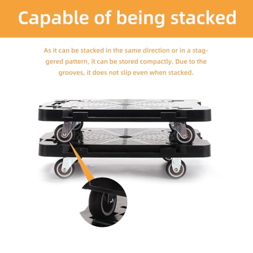 Furniture Moving Dolly With Lock,Portable, Heavy-Duty Rollers, Leg Movers for Furniture, 4-Wheel Small Flat Mover, 440 LBS/200KG Capacity,1-Pack Black Plant Dolly Cart With Brake (With Brake) - size: With Brake