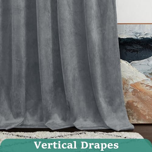 HOMEIDEAS Grey Velvet Blackout Curtains, 52 x 96 Inches Long Heavy Duty Gray Thermal Insulated Grommet Window Drapes for Living Room, Bedroom, 2 Panels - color: Grommet-grey, size: 52"W x 96"L (Pack of 2)