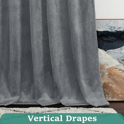 HOMEIDEAS Grey Velvet Blackout Curtains, 52 x 96 Inches Long Heavy Duty Gray Thermal Insulated Grommet Window Drapes for Living Room, Bedroom, 2 Panels - color: Grommet-grey, size: 52"W x 96"L (Pack of 2)