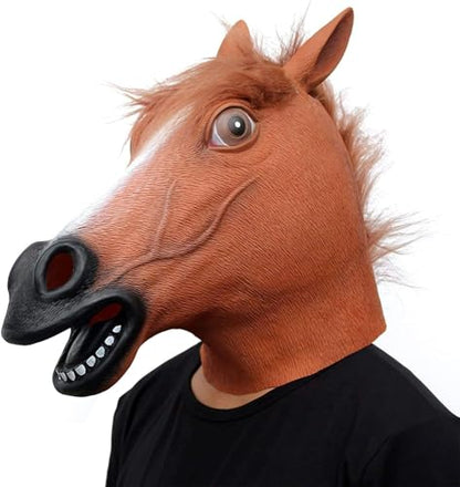 CreepyParty Horse Head Mask for Adults, Natural Latex Horse Costume Mask for Halloween Parties and Cosplay, Brown