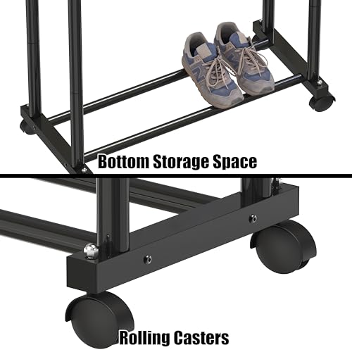 Simple Houseware Double Rods Clothing Hanging Rack on Wheels, Black