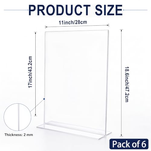 Motiskyy 4 Pcs 11 x 17" Clear Acrylic Sign Holder Vertical Table Tent Photo Frame Sign Menu Display Stand for Tabletops Reception Areas Restaurants Office Home - style: Vertical