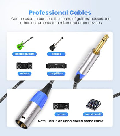 Tisino 1/4" to XLR Male Mono Cable Unbalanced Quarter inch to XLR Male Microphone Cable for Connecting Instruments to Mixers, 10 Feet | Unbalanced TS Quarter Inch to XLR Male Pro Audio Mic Cable for Mixers, Speakers, Studio Record, Gold-Plated Shielded -