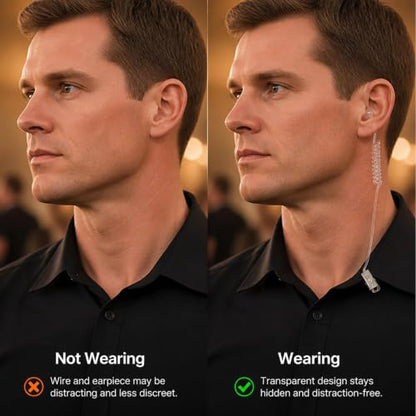 Heliltd 4pcs Spy Earpiece Costume Accessory Clear Fake Ear Piece Prop | Realistic Clear Spy Earpieces with Stretchable Acoustic Tube and Metal Clip for Secret Agent, Bodyguard, Cosplay & Halloween