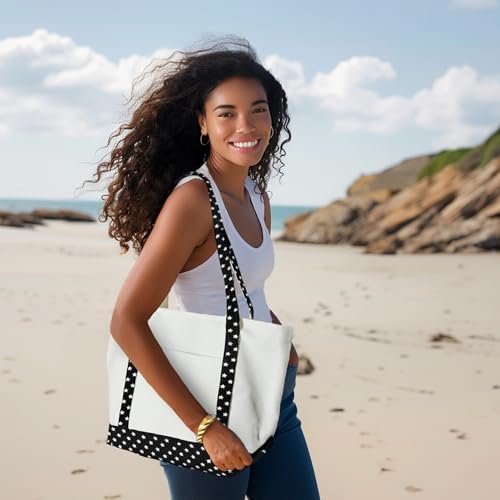 DALIX Daily Shoulder Tote Bag Premium Cotton in Black Star - color: Black Star