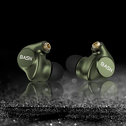 BASN Metalen 4 Drivers in-Ear Monitor Headphones (Metallic Green) | quad driver earbuds, noise isolating iems, deep bass for musicians drummers bassists, with carry iem case, memory foams - color: Green