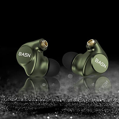 BASN Metalen 4 Drivers in-Ear Monitor Headphones (Metallic Green) | quad driver earbuds, noise isolating iems, deep bass for musicians drummers bassists, with carry iem case, memory foams - color: Green