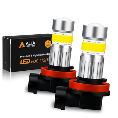 Alla Lighting 2800lm H8 H11 H16 LED Fog Lights Bulbs, 3200K Golden Yellow DRL Replacement for Cars, Trucks, Xtreme Super Bright COB-72 SMD Upgrade - color: 3200K Yellow