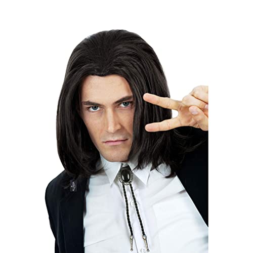 ALLAURA Compatible with John Wick Wig – Black Hitman Wig for Men, Tieable into Ponytail – Assassin, Keanu, Vincent Vega, Farquaad, Vampire Cosplay – 90s Action Movie Halloween Costume Hairpiece - color: 18-Black