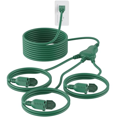 PLUGTUL 42FT Outdoor Extension Cord with Multiple Outlets | 1 to 3 Splitter Max 30 FT End to Male Plug (Total 42FT) 16/3 SJTW Power Cord for Halloween Christmas, ETL Listed, Green - color: Green, size: 42FT