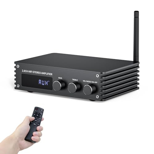 Inwa Bluetooth Audio Stereo Amplifier, 200W Dual Channel Mini Hi-Fi Stereo Receiver, 2.0CH Power Amp w/HDMI(ARC), Opt, Coax, USB, RCA for Home Speakers 100W x 2 with LED Display, Bass/Treble Control