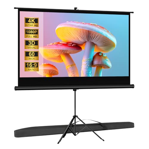 Outdoor Projector Screen with Stand Tripod, Indoor Pull Up Portable Projector Screen, 60 INCH 16:9 Adjustable Projection Screen with Carry Bag for Home Theater Backyard Party Movie Nights - color: white, size: 60 inch 16:9