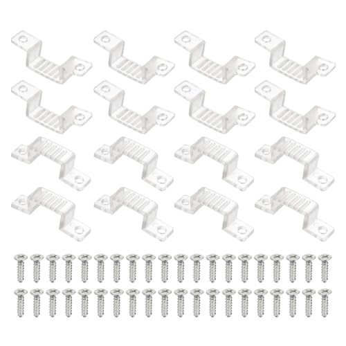 PATIKIL LED Strip Light Clips, 50 Pack Mounting Bracket Soft Fixing Clips Clamp Holders with Screws for 14mm Wide 3528/5050 Neon RGB Light Cable Ribbon, Transparent - size: 14 mm