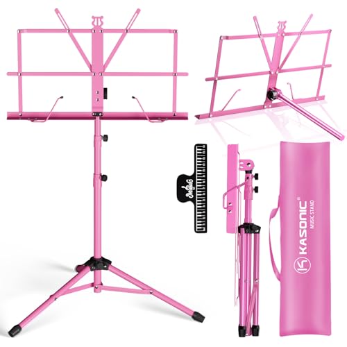 K KASONIC Music Stand, 2 in 1 Folding Sheet Music & Book Stand With Bag - color: 1 Pack Pink