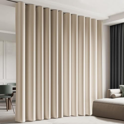 Room Divider Blackout Curtain Track Curtains Wall Dividers Panels Screen for Living Rooms Bedroom Office Privacy Partition Separation, W100 × L84 Inch,1 Panel, Beige - color: Beige, size: 100"W x 84"L (Pack of 1)
