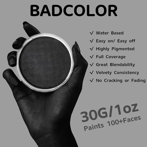 Black Face Body Paint (30gm), Water Activated Face Painting Kit for Kids & Adults, Non-Toxic SFX Makeup Facepaint Palette for Halloween Skeleton Skull Clown Special Effects Costume Cosplay & Parties - color: Black