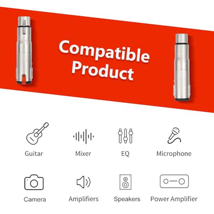 1/4 TRS 6.35mm AUX Female to XLR 3-Pin Adapter XLR Female 2Pcs, Silvery with Lock Converter Plug Cable Connector，Nickel Plated Zinc Alloy Shell, All Copper Pin Socket - color: Silvery