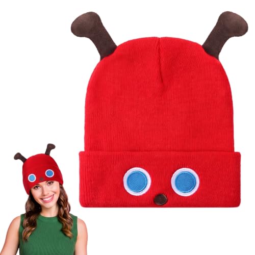 Caterpillar Themed Beanie for Adults Red Cuffed Beanie Book Character Costumes for Cosplay Photo Prop World Book Day Reading Week Party Warm Knitted Hat