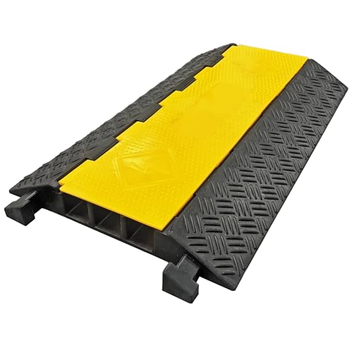 Electriduct Cable Protector 3 Channels 2.4" x 2.4" Traffic Hose and Wire Cover Rubber Black Base with Yellow Lid (3 Feet) 18,000 lbs/axle - Pack of 3 - color: Black/Yellow - 3 Channels (2.4 Inch), size: 3 Ramps