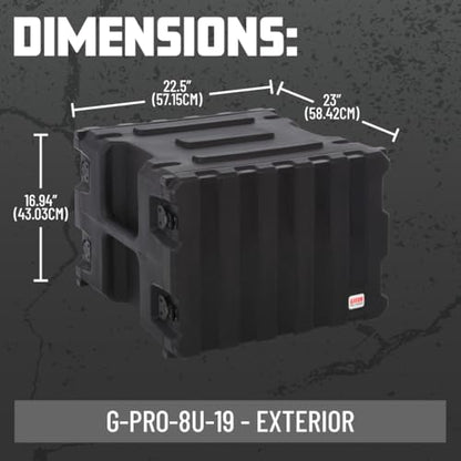 Gator Cases Pro Series 8U Rack Case with Standard 19" Depth, Roto Molded Made in USA (G-PRO-8U-19) - size: 8U Rack Space, style: Standard - 19" Deep