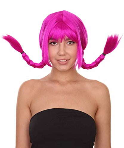 HPO Bavarian Double Braided Wig, Breathable Capless Cap,Premium Handcrafted Wig, Designed for comfort fit, flame retardent synthetic fiber (Neon Fushsia) - color: Neon Fushsia